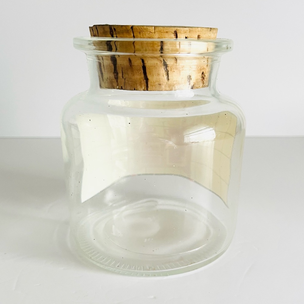 Vintage French Glass Kitchen Canisters w/ Cork Lids Retro Pantry Jars Set of 2 - Picture 3 of 10